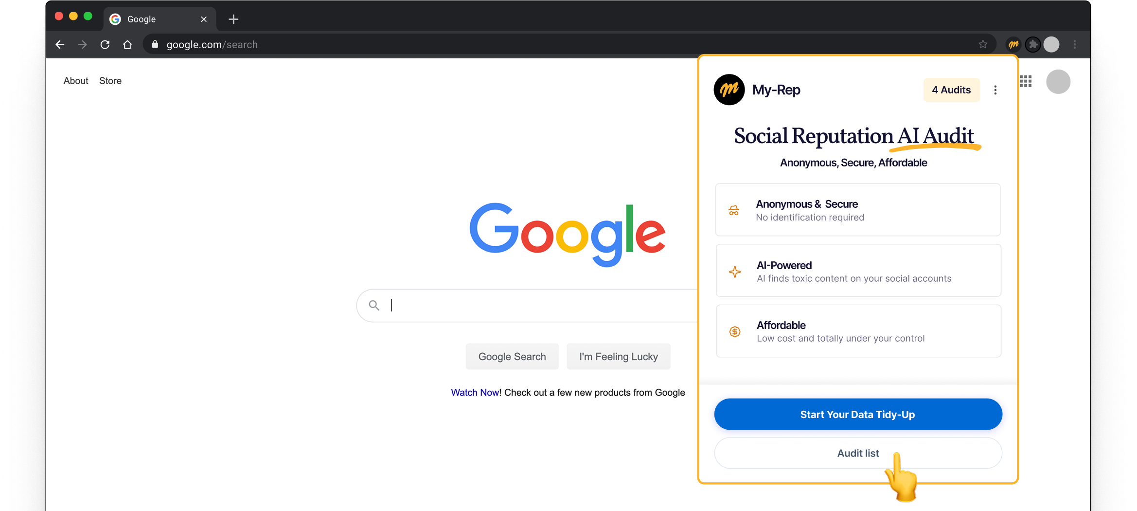 Open the My-Rep Chrome extension and choose Audit list to view your audit’s progress and results.